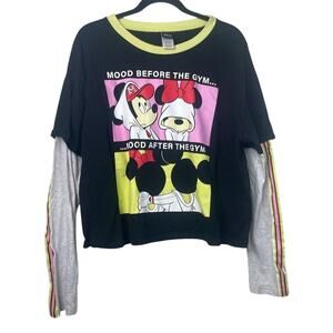 Disney Mickey and Minnie Gym Cropped Long Sleeve Casual T-Shirt Women's Size XXL